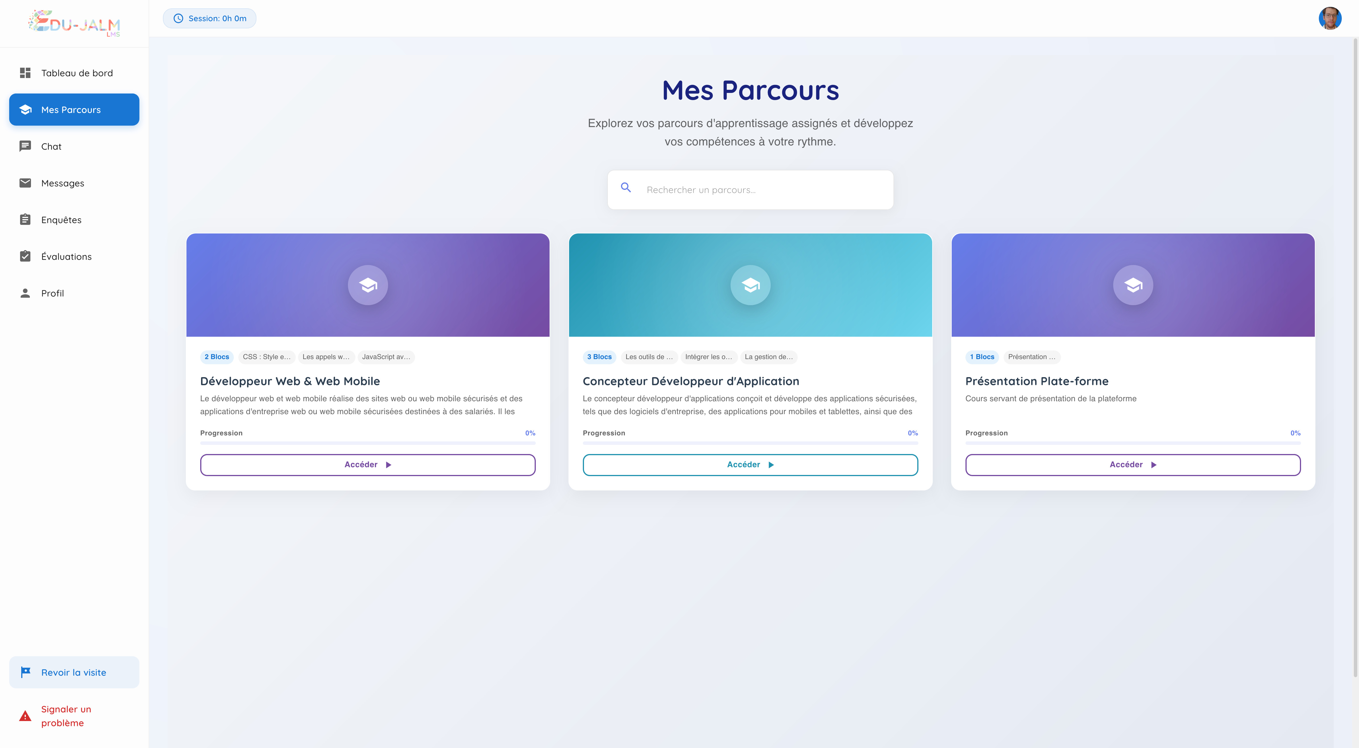 Interface du LMS